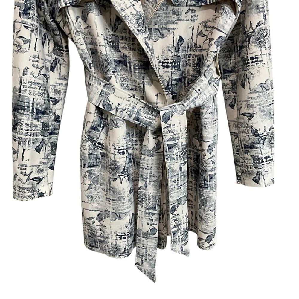 Solitaire For Anthropologie Trench Coat Size M Faux Suede Like Boho Belted - Picture 3 of 10